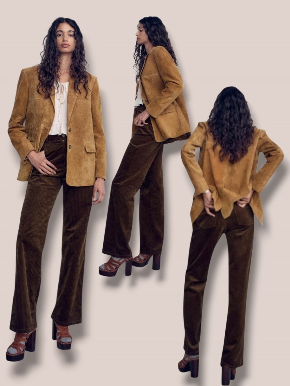 ZARA Women's Brown High Waist Straight Leg Corduroy Pants